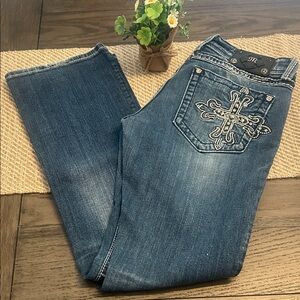 MISS⚜️ME CROSS✝️Blingy Pockets Blue Bootcut JEANS Size 30 Waist JP5333BV